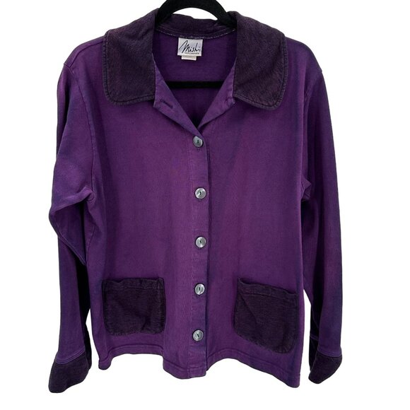 Mishi Jackets & Blazers - Vintage Mishi Womens Purple Pigment Dyed Button-Up Cardigan With Pockets Size M